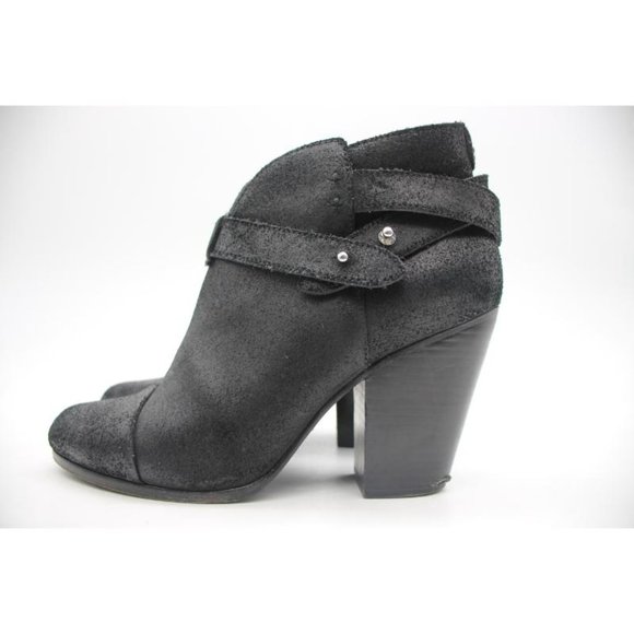Rag & Bone Harrow Women's EU 40 Ankle Bootie Boot Block Heel Waxed Black Suede - Picture 4 of 10
